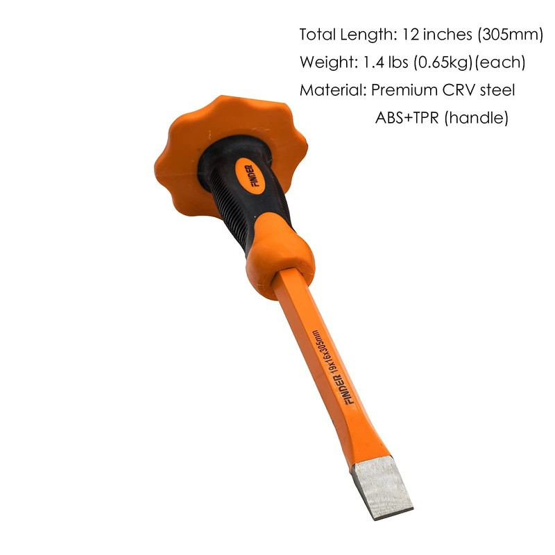 Finder 12-Inch Heavy Duty Flat Chisel with Hand Protection, Flat