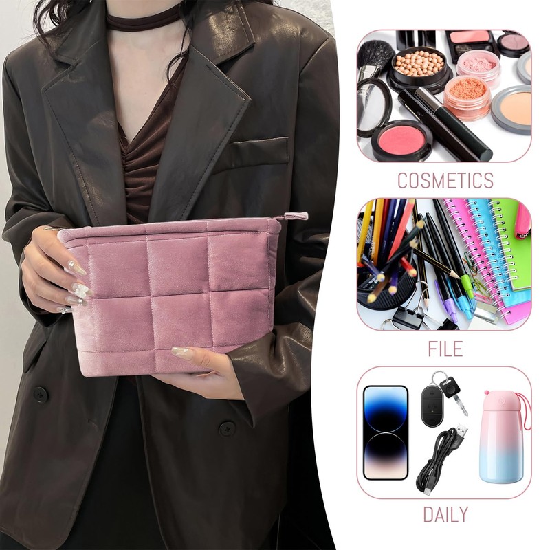 1 Velvet Makeup Bag, Large Capacity Storage Bag, Women's Travel