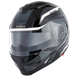 1Storm Motorcycle Street Bike Modular/Flip up Dual Visor/Sun Shield Full Face Helmet Storm Tron White