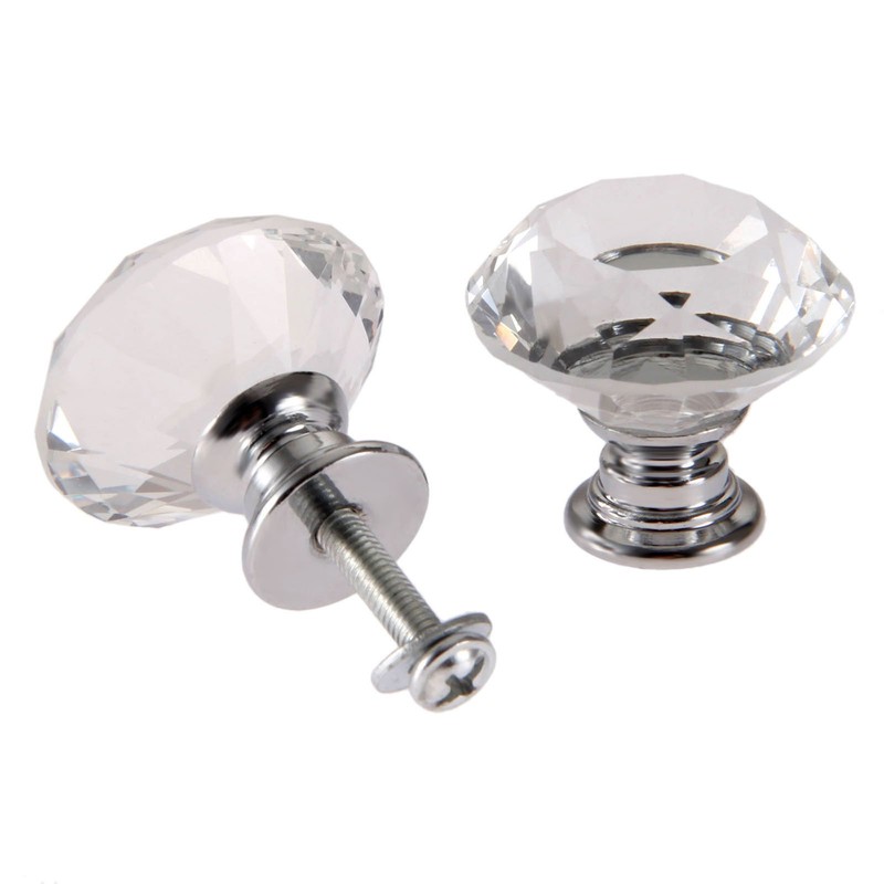 Mtsooning 2PCS Diamond Glass Knob, 30mm/1.18" Clear Shaped Crystal Pull