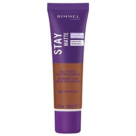 Rimmel London Stay Matte Liquid Mousse - 504 Deep Mocha - base, ligera, control de brillo, sin aceite, 1 onza