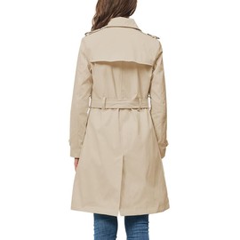 Rasujie Women's Trench Coat Double Breasted Classic Lapel Overcoat Belted Jacket with Detachable Hood Khaki XX-Small