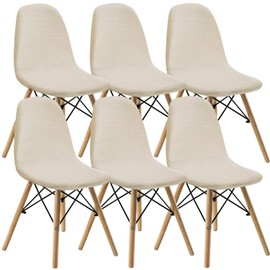 KELUINA Dining Room Chairs, Chair Covers, Set of 2/4/6, Shell Style Dining Room Chair, Mid Century Modern Chair, Sipcover, Padded Dining Room Accent Side Chairs Covers (Beige, 6 Pieces)