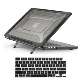 KEROM Heavy Duty Case for MacBook Pro 14 inch 2024-2021 M4 M3 M2 M1 Pro/Max Chip A3112 A3185 A3401 A2918 A2992 A2779 A2442, Rugged TPU Bumper Hard Shell with Foldable Kickstand & Keyboard Cover, Black