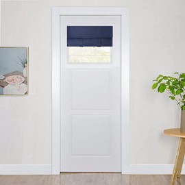 YSYY 100% Blackout French Door Curtains, Wrinkle Free ， Room Darkening, Blocks Light and Heat Through Glass Door Window. Drill-Free， Easy Installed Door Curtains. (1 Panel,Navy Blue, 24"x 18")