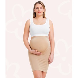 LANCS Seamless Maternity Pencil Skirt High Waisted Slip Skirt Pregnancy Shapewear Dress for Maternity Clothes (US, Alpha, Small, Regular, Regular, Beige)