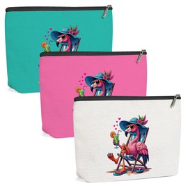 3 Pack Beach Summer Whimsical Bird Flamingo Gifts Makeup Bag, Travel Essentials Cosmetic Bags for Women Coworker Girl Trip, Travel Toiletry Bag for Graduation Birthday Christmas Girls Weekend Vacation