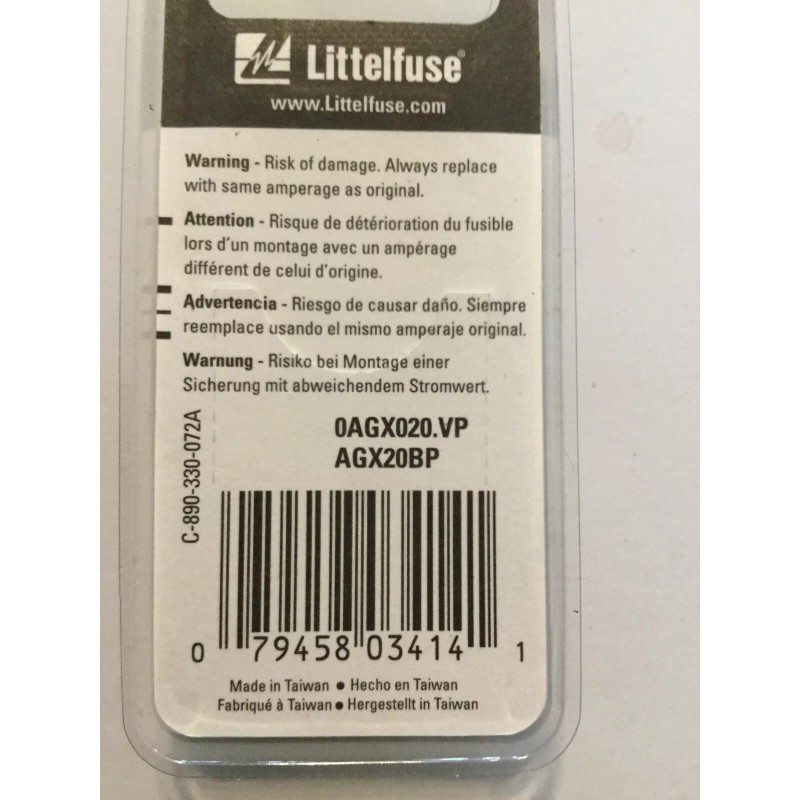 Littelfuse 0AGX020.VP Littelfuse 20 Amp AGX Fuse - Automotive AGX20BP