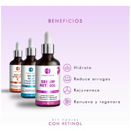 PUREZA NATUR Kit Serum facial Acido Hialurnico, Vitamina C y Retinol anti edad  Paquete completo de serum para el cuidado de la piel, hidratacin y... 