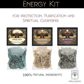 SOUL STICKS 3 Pack Resin Incense Variety Sampler Refill Blend Kits with 3 Packs of 1 Ounce Bags (Energy Blend)