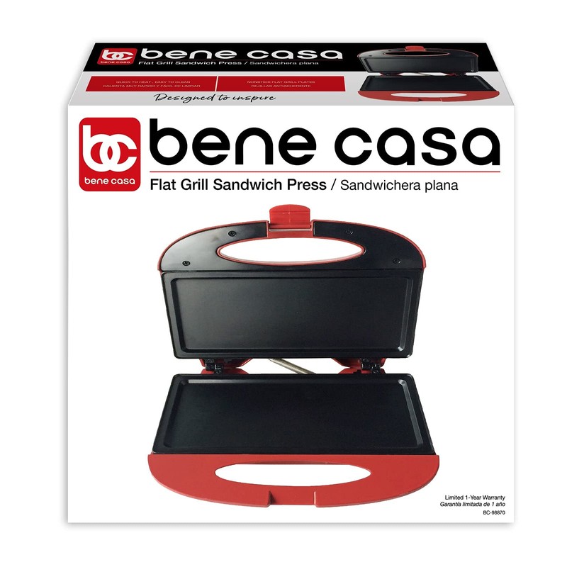 Bene Casa - Red Nonstick Flat Grill Sandwich Maker -