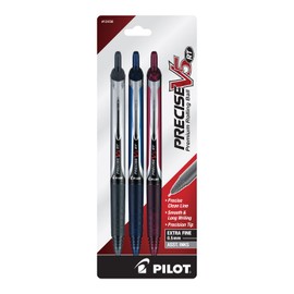 Pilot Precise V5 0.5mm Extra Fine Retractable Rolling Ball with Liquid Ink in Navy, Black, and Burgundy Ink