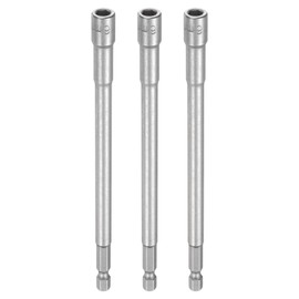 sourcing map 3pcs Nut Driver Drill Bit 6mm Metric Impact Socket 1/4" Hex Shank 6" (150mm) Extra Long Magnetic 6-Point Sockets Quick-Change CR-V Steel Bolt Setter for Power Drill Drivers