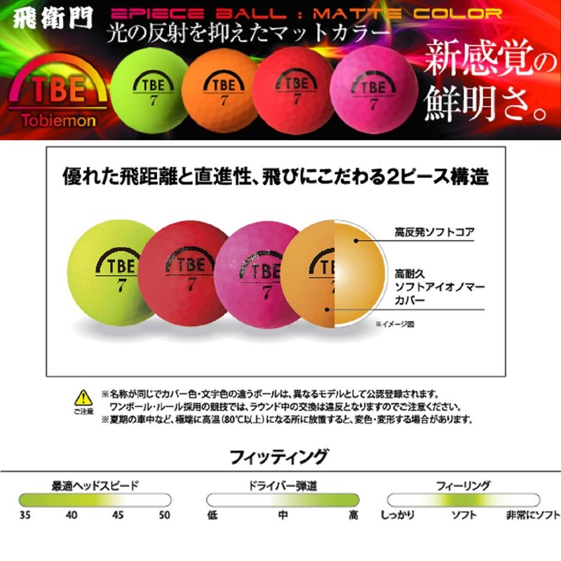 TOBIEMON T-AMZ-MP Golf Balls, Visibility, Fluorescent Matte Color, R&A Certified