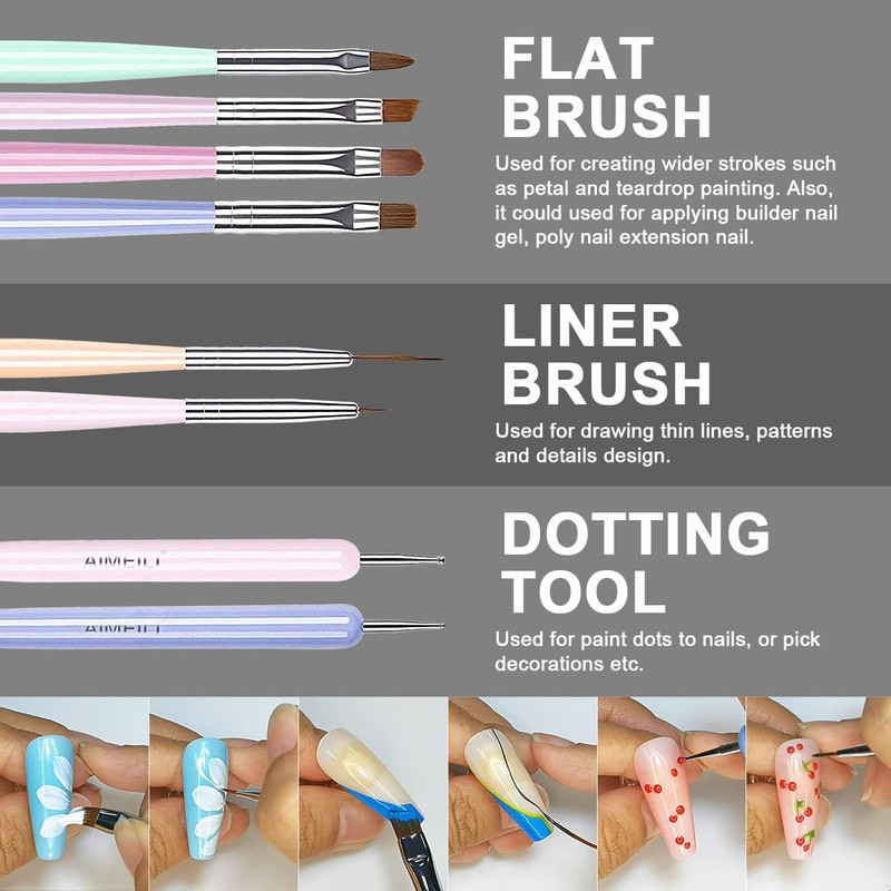 AIMEILI 6 Pieces Nail Art Brush Gel Nail Polish Nail