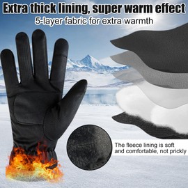Winter Thermal Gloves Men, Waterproof Gloves Touchscreen Feature, Thick Lined for Warmth, Elastic Adjustable, Perfect for Cycling Glove, Ski Glove, Multi-Purpose Outdoor Use and Gift, Black