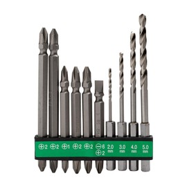 HiKOKI 0040-1000 Bit Set of 10 Impact Drivers and Driver Drills Hex Dual Face Width 0040-1000