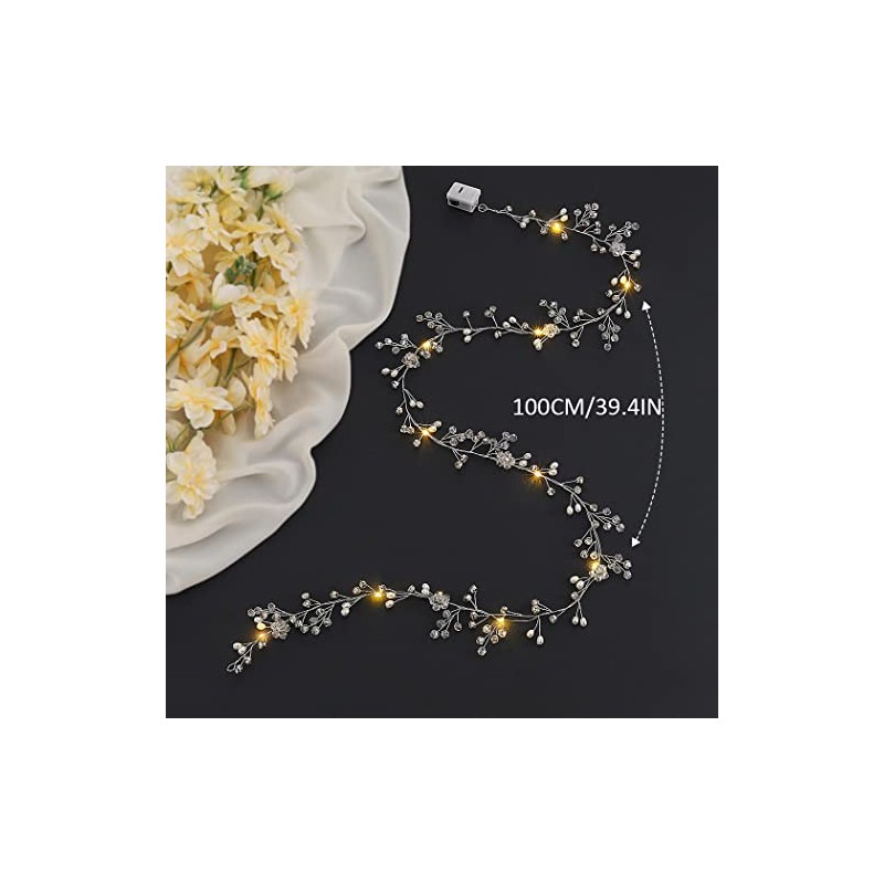 Yean- Enredadera para el cabello de novia con luz LED,