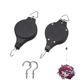 2 Pack Plant Pulley, Retractable Heavy Duty Easy Reach Pulley Plant Hanging Flower Basket Hook Hanger, for Garden Baskets Pots Indoor Outdoor Decoration -Black