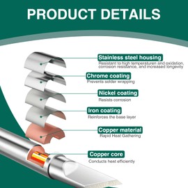 GUTERTOP Pack of 12 Soldering Iron Tips, 900 m Soldering Tip, Replacement Soldering Tips Set for Soldering Station, Welding, Soldering etc. (Silver)