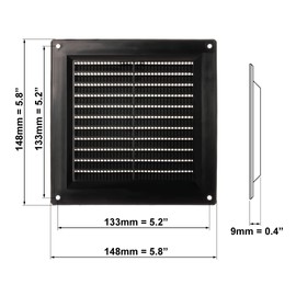 EUROPLAST 150 x 150 mm Plastic Vent Cover, Black, Soffit Vent - Grill Cover - HVAC Ventilation