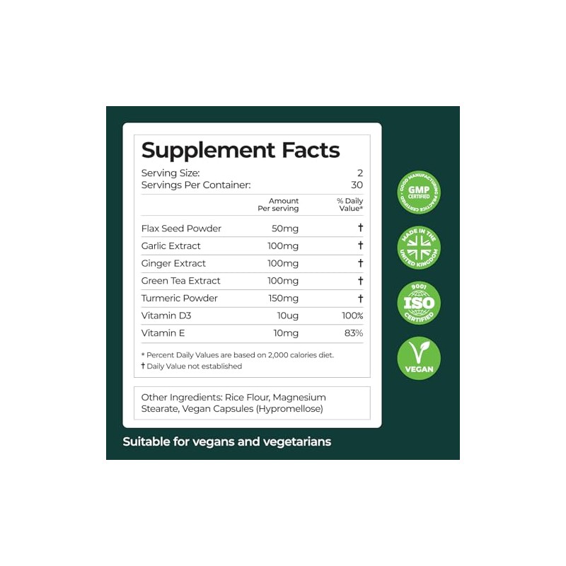 Immune Support Capsules: High Strength Turmeric, Green Tea, Garlic, Ginger
