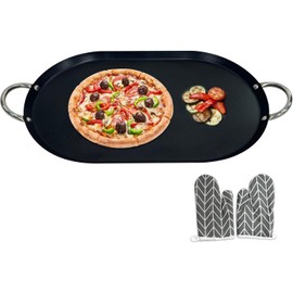LetFeng Large Oval Comal Griddle Nonstick Coating Black Griddle Double Burner Griddle With Durable Double Handle for Gas Grill, Camping/Indoor 26”