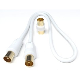 DRUT 50cm short TV RF Male to Male Aerial Antenna Coaxial Cable With Female to Female Coupler, Gold Connectors 75 ohm, 3C2V 1.6ft White