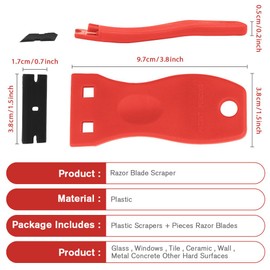 Flintronic Plastic Scraper with 20PCS Plastic Blades, Window Scrapers Ceramic Glass Scraper Tool, Plastic Razor Scraper, No Scratch Cleaning Tool for Scraping Labels, Stickers, Glass Paint, Caulk, Red