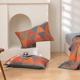 Purefair 100% Cotton Muslin Pillow Shams Set of 2 Jacquard Bohomian Mandala Triangle Pillow Covers, Soft 3 Layers Gauzy Reversible Pillow Protectors, 20"x30"