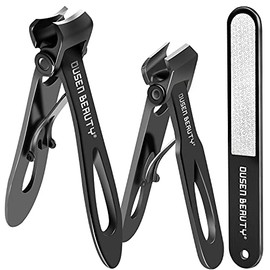 Nail Clippers for Thick Nails, Wide Jaw Opening Nail Clippers with Curved and Slant Straight Blade Edge, Heavy Duty Thick Toenail Clippers Fingernail Cutters Set with File for Seniors Adult Men Women