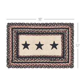 VHC Brands Primitive Colonial Star Table Placemat, Tan Black Red, Jute Blend, Rectangle, 12x18 Inches