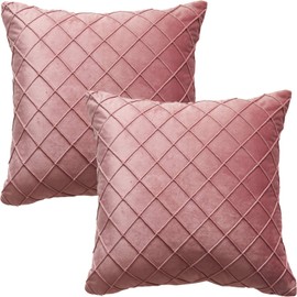 Tennove Throw Pillow Covers Soft Velvet Striped Pillow Covers Set of 2 Pillowcases Decorative Cushion Covers with Invisible Zipper for Home Sofa Bedroom Decor 18x18 Inch,Pink
