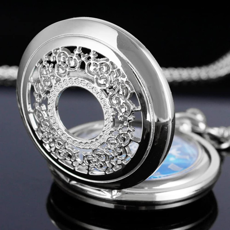 Tiong Pocket Watch Hollow Blue Star Design Roman Numerals Quartz