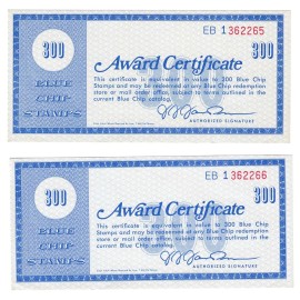 Blue Chip Stamps Award Certificates, 300 stamps, Lot of 2