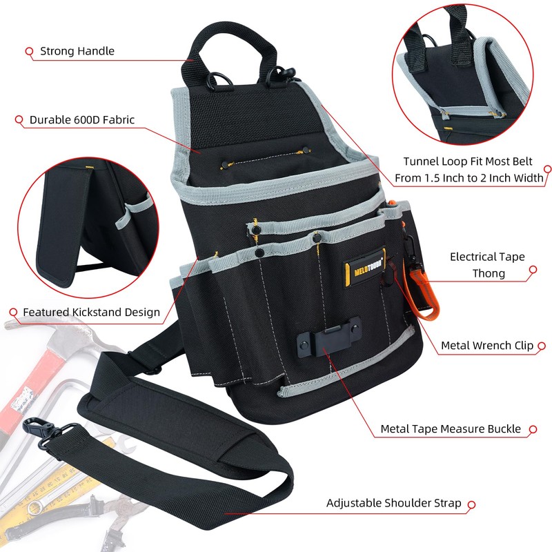 MELOTOUGH Electrician Tool Pouch with Shoulder Strap, Multiple Pocket Tool
