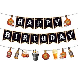 Whisky Happy Birthday Banner,Whisky Cheer & Beer Theme Birthday Decoration For Adults,Aged to Perfection Party Supplies