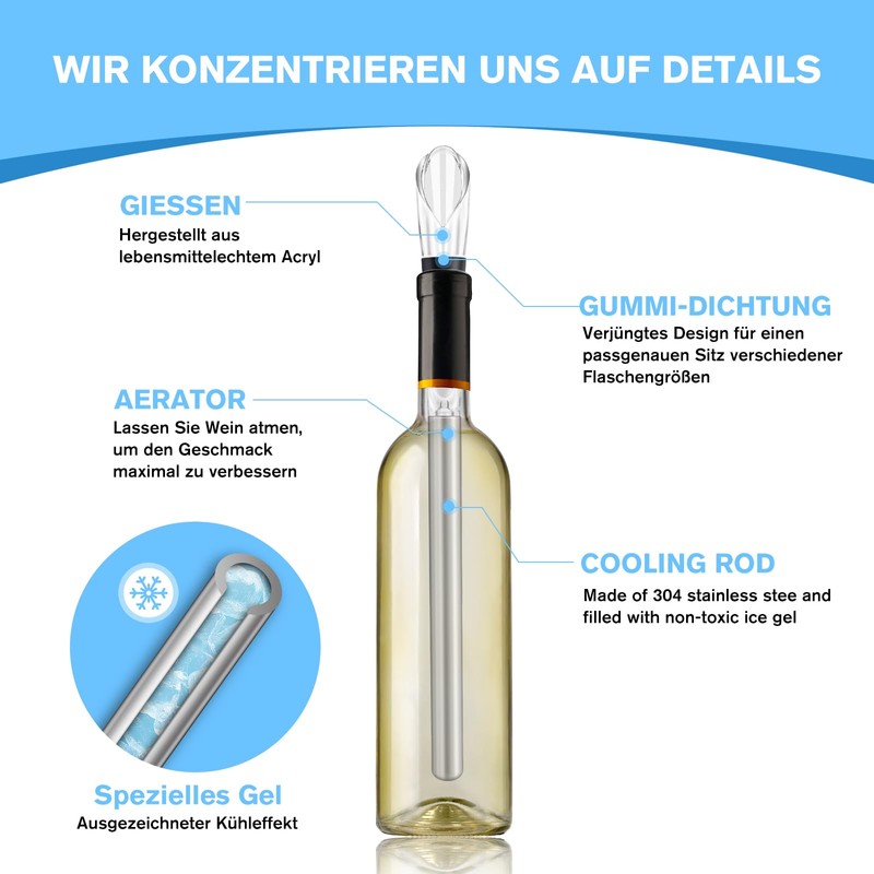 Wine Cooling Stick, Set of 4, Wine Cooler Rod with