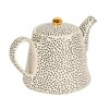 White Stoneware Teapot with Black Speckles & Gold Electroplating