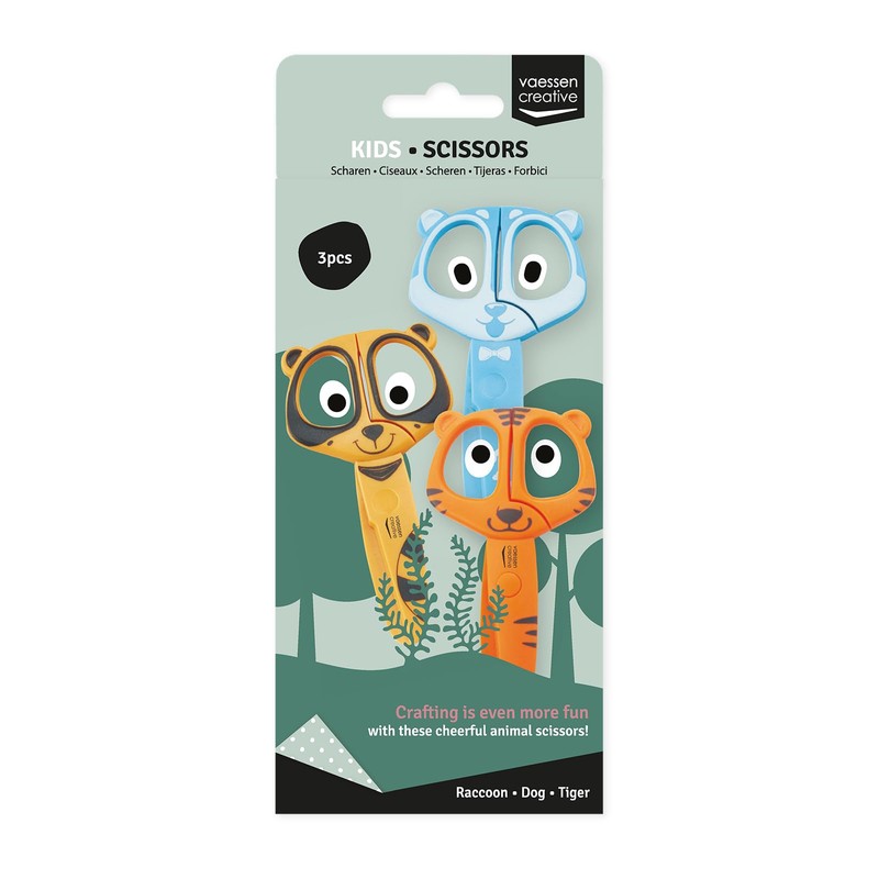 Vaessen Creative Set di Forbici per Bambini Procione, Cane, Tigre