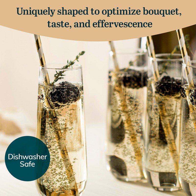 Libbey 228 Stemless Champagne Flutes Glass Set of 12, Elegant