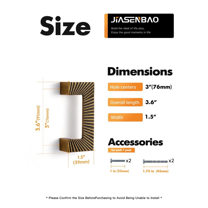 JIASENBAO 5 Pack Gold Cabinet Pulls 3" Hole Center Brushed