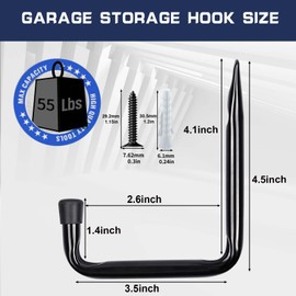 Dreecy J Utility Hooks For Hanging Heavy Duty Garage Storage Utility Hooks For Garage Wall, Color Black, 5 Pack