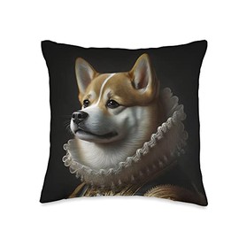 Royal Dog Tails: Regal Lineage Canine Portraits Regal Shiba Inu: Royal Pup with Aristocratic Poise & Charm Throw Pillow, 16x16, Multicolor