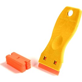 CANOPUS Plastic Razor Scraper Tool Non Scratch with 10 Plastic Razor Blades, Plastic Scraper, Ideal for Scraping Stickers, Labels and Decals from Glass, Windshields, Yellow