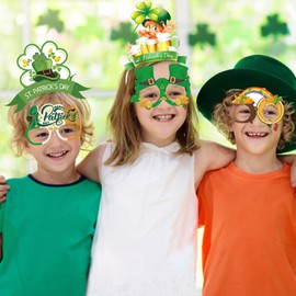 Openfly 12Pcs St. Patrick's Day Headbands and Glasses St. Patrick's Day Party Supplies Green Shamrock Clover Headband St. Patricks Day Glasses for St Patrick's Costume Accessory Party Favor