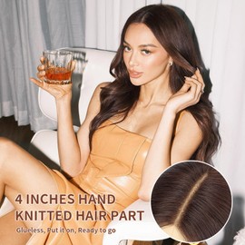 Nnzes Long Brown Wavy Wig for Women Middle Part Curly Wigs Natural Looking Chocolate Brown Synthetic Heat Resistant Fiber Women Wigs for Cosplay Daily Use 26Inch