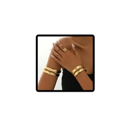 Jascatin 3PCS Double layered Arm Cuff Bracelet Set Gold Upper Arm Ring Wristband Open Bangle Bracelet Ring for Women