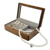 NESPARTY Walnut Jewelry Storage Box with Glass Lid, Multi-Functional Wooden