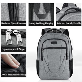 Backpack for Men and Women, School Backpacks for Teen Boys Water Resistant Back Pack, Business Travel Anti Theft Durable Computer Bag Gifts for Men Fits 17.3 Inch Laptop with USB Charging Port, Grey